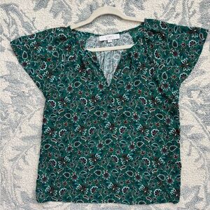 LOFT Split Neck Flutter Sleeve Floral and Paisley Top size S